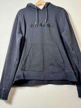 SANDRO Paris Men’s Black Tonal Embroidered Logo Hoodie Sz XXL